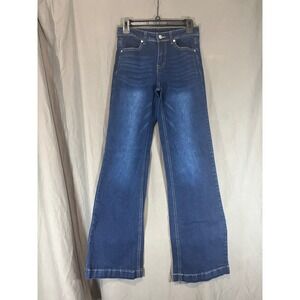 Women Dark Wash High Waisted Wide Leg Flare Jeans LC787378-305 Size S